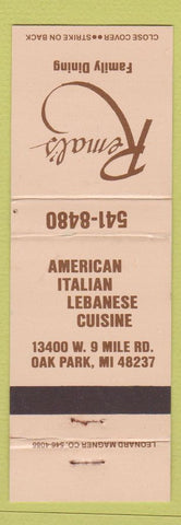 Matchbook Cover - Remal's Restaurant Italian Oak Park MI