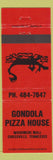 Matchbook Cover - Gondola Pizza House Crossville TN