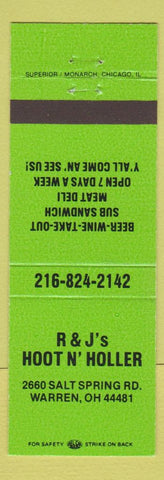 Matchbook Cover - R&J's Hoot N Holler Warren OH