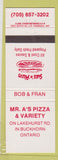 Matchbook Cover - Mr A's Pizza Buckhorn ON