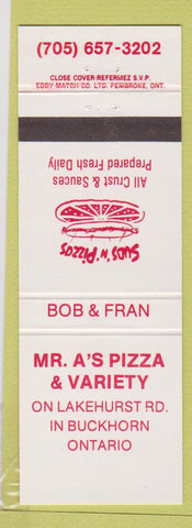 Matchbook Cover - Mr A's Pizza Buckhorn ON