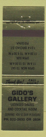 Matchbook Cover - Gido's Gallery Regina SK