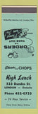 Matchbook Cover - High Lunch London ON green