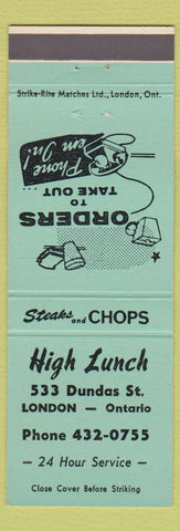 Matchbook Cover - High Lunch London ON green
