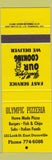 Matchbook Cover - Olympic Pizza Dunnville ON yellow