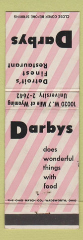 Matchbook Cover - Darbys Detroit MI