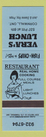 Matchbook Cover - Vera's Lunch Conrwall ON