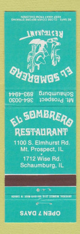 Matchbook Cover - El Sombrero Restaurant Mount Prospect Schaumburg IL