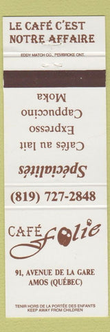 Matchbook Cover - Cafe Folie Amos QC