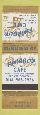 Matchbook Cover - Paragon Cafe Chinese Belleville ON