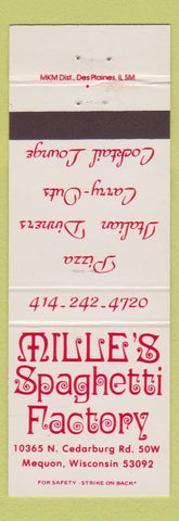 Matchbook Cover - Mille's Spaghetti Factory Italian pizza Mequon WI