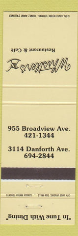 Matchbook Cover - Whistler's Restaurant Toronto ON