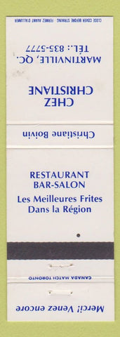 Matchbook Cover - Chez Christiane Martinville QC restaurant WEAR
