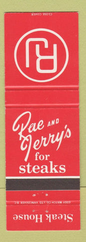 Matchbook Cover - Rae and Jerry's Steak House