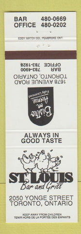 Matchbook Cover - St Louis Bar Grill Toronto ON