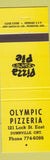 Matchbook Cover - Olympic Pizza Dunnville ON yellow