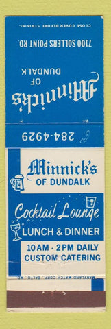 Matchbook Cover - Minnick's of Dundalk MD