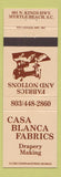 Matchbook Cover - Casa Blanca Fabrics Drapes Myrtle Beach SC tan