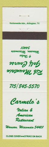 Matchbook Cover - Rib Mountain Golf Course Wausau WI Carmelo's Italian