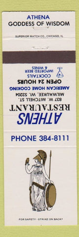 Matchbook Cover - Athens Restaurant Milwaukee WI