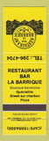 Matchbook Cover - Restaurant Bar La Barrique Pizza