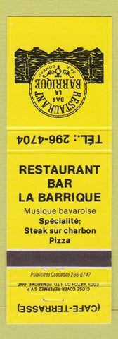 Matchbook Cover - Restaurant Bar La Barrique Pizza