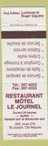 Matchbook Cover - Restaurant Motel Le Journel St Joseph Cte Beauce QC