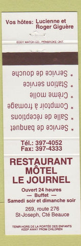 Matchbook Cover - Restaurant Motel Le Journel St Joseph Cte Beauce QC