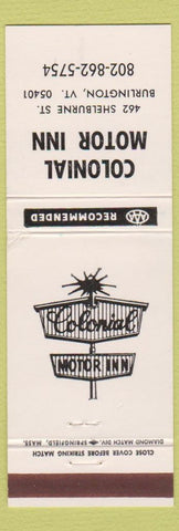 Matchbook Cover - Colonial Motor Inn Burlington VT