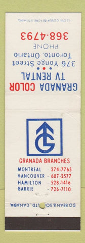 Matchbook Cover - Granada Color TV Rental Toronto ON