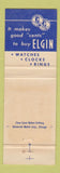 Matchbook Cover - Elgin Watches Wagoner's Jewelry Sanford NC WRITING