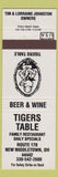 Matchbook Cover - Tigers Table Restaurant New Middletown OH white