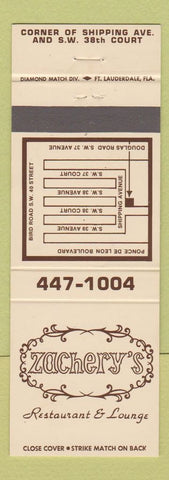 Matchbook Cover - Zachery's Restaurant Miami? FL