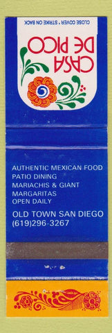 Matchbook Cover - Casa De Pico San Diego CA Mexican
