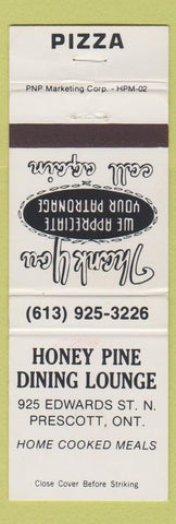 Matchbook Cover - Honey Pine Restaurant Prescott ON pizza