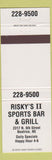 Matchbook Cover - Risky's II Sports Bar Grill Beatrice NE white