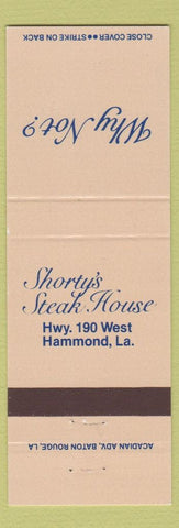Matchbook Cover - Shorty's Steak House Hammond LA