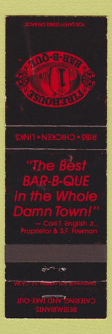 Matchbook Cover - Firehouse BBQ San Francisco CA Burlingame Larkspur