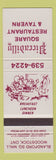 Matchbook Cover - Piccadilly Square Restaurant Tavern Woodstock ON
