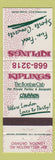 Matchbook Cover - Kiplings Restaurant London ON