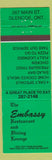 Matchbook Cover - Embassy Restaurant Glencoe ON green