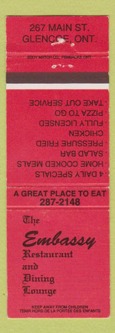 Matchbook Cover - Embassy Restaurant Glencoe ON red