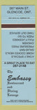Matchbook Cover - Embassy Restaurant Glencoe ON blue