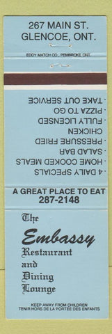 Matchbook Cover - Embassy Restaurant Glencoe ON blue