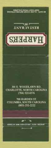 Matchbook Cover - Harper's Restaurant Columbia SC Charlotte NC