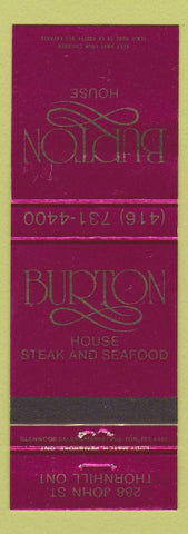 Matchbook Cover - Burton Steak Seafood Thornhill ON