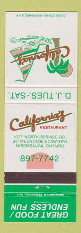 Matchbook Cover - California's Restaurant Mississauga ON