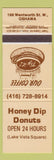 Matchbook Cover - Honey Dip Donuts Oshawa ON