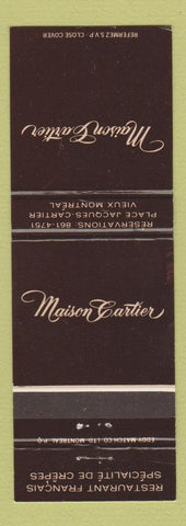 Matchbook Cover - Miason Cartier Restaurant French Montreal QC