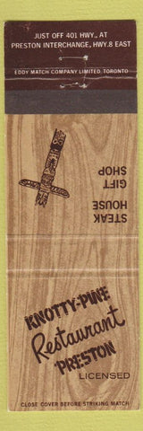 Matchbook Cover - Knotty Pine Restaurant Preston ON totem